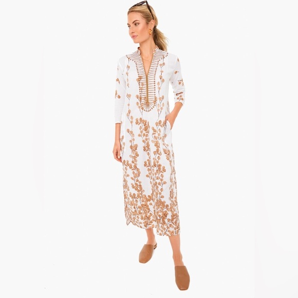 Tuckernuck x Ro’s Garden Clorinda Embroidered Long Caftan Kaftan in Leaf Sand - Picture 16 of 16